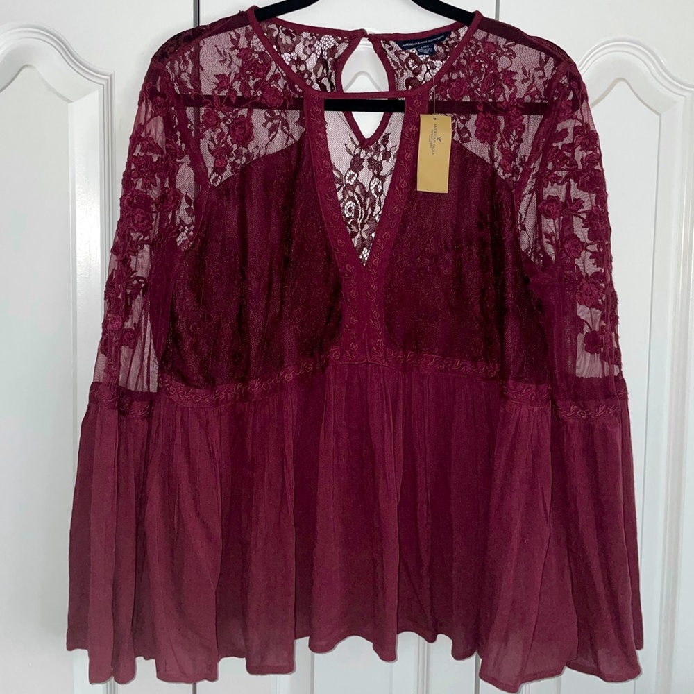 American Eagle Lace Bell Sleeve Long Sleeve Top -NWT